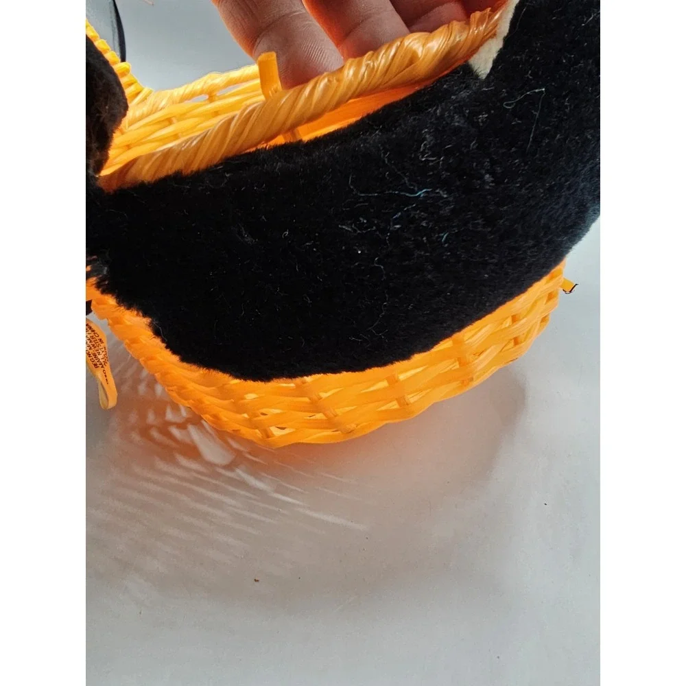Vintage Topstone Industries Orange Halloween Candy‎ Basket W/ Black Cat Plush